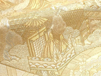 平和屋本店▼六通柄袋帯　古都刀祭礼扇面文　本金　本金箔　正絹　逸品　DABJ6517sf