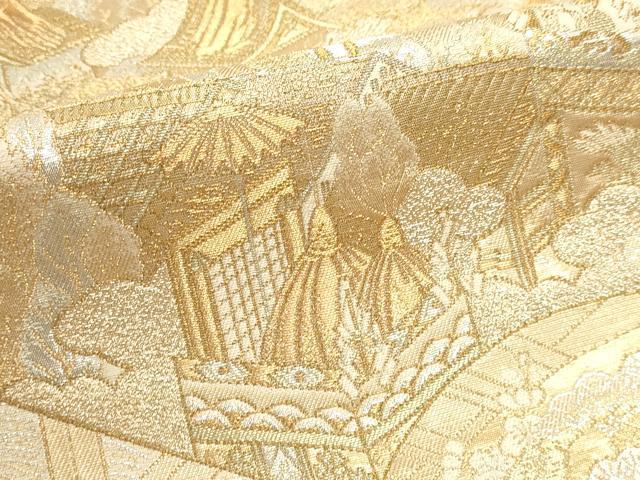 平和屋本店▼六通柄袋帯　古都刀祭礼扇面文　本金　本金箔　正絹　逸品　DABJ6517sf