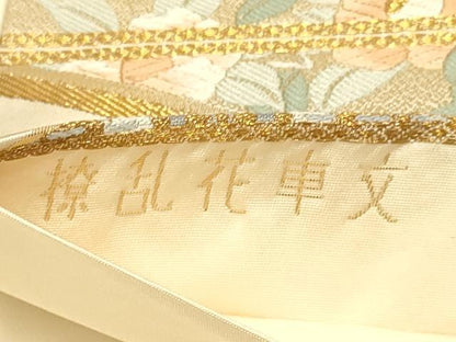 平和屋本店▼六通柄袋帯　唐織　撩乱花車文　純金箔　正絹　逸品　DABJ6522du