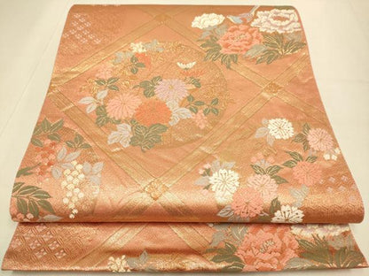 平和屋本店▼六通柄袋帯　唐錦御天井花文　本金箔　三越扱い　正絹　逸品　DABJ6524du