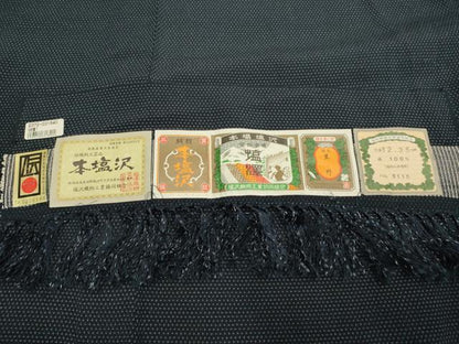 平和屋着物▽本塩沢　単衣　絣文様　証紙付き　正絹　逸品　DABJ6525du