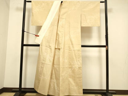 平和屋着物▽上質な紬　単衣　作家物　枝花文　正絹　逸品　未使用　DABJ6529du