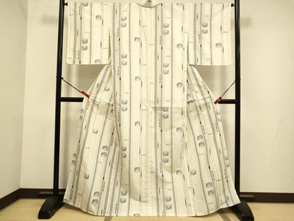 平和屋着物▽上質な紬　単衣　糸車間道　正絹　逸品　DABJ6531du