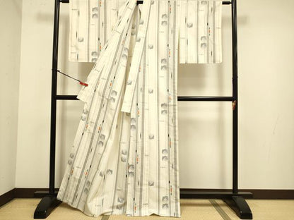 平和屋着物▽上質な紬　単衣　糸車間道　正絹　逸品　DABJ6531du