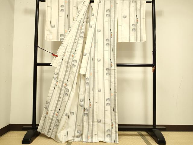 平和屋着物▽上質な紬　単衣　糸車間道　正絹　逸品　DABJ6531du