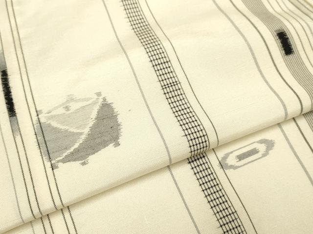 平和屋着物▽上質な紬　単衣　糸車間道　正絹　逸品　DABJ6531du