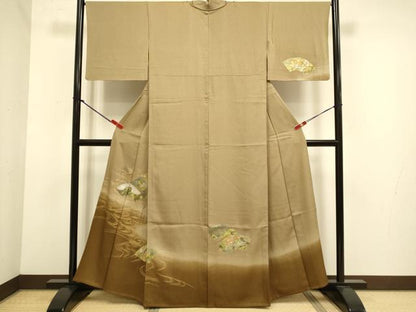 平和屋着物▽訪問着　単衣　螺鈿　流水地紙花文　暈し染め　金彩　正絹　逸品　DABJ6540du