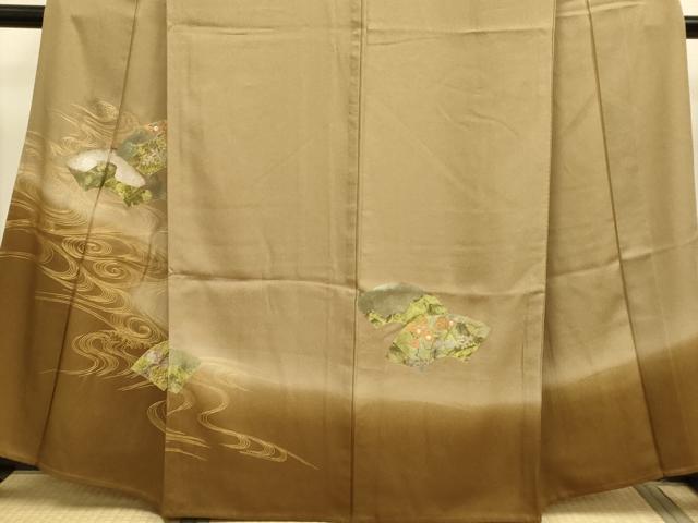平和屋着物▽訪問着　単衣　螺鈿　流水地紙花文　暈し染め　金彩　正絹　逸品　DABJ6540du