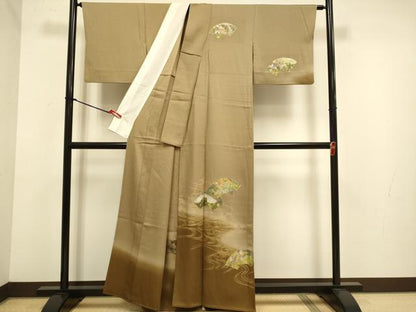 平和屋着物▽訪問着　単衣　螺鈿　流水地紙花文　暈し染め　金彩　正絹　逸品　DABJ6540du