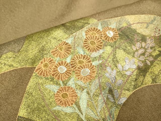 平和屋着物▽訪問着　単衣　螺鈿　流水地紙花文　暈し染め　金彩　正絹　逸品　DABJ6540du