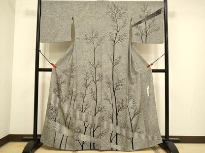 平和屋着物▽二代目 川村久太郎　訪問着　単衣　吉祥樹林文　正絹　逸品　DABJ6541du