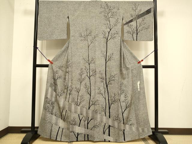 平和屋着物▽二代目 川村久太郎　訪問着　単衣　吉祥樹林文　正絹　逸品　DABJ6541du