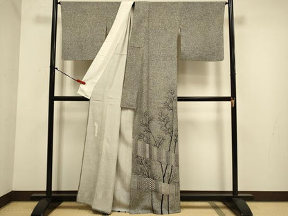 平和屋着物▽二代目 川村久太郎　訪問着　単衣　吉祥樹林文　正絹　逸品　DABJ6541du