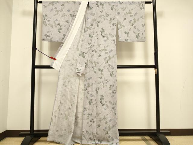 平和屋着物＊夏物　小紋　絽　枝花文　洗える着物　DABJ6543du