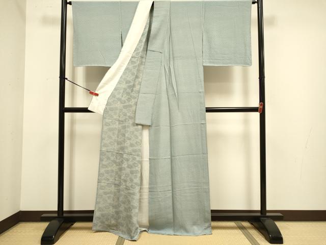 平和屋着物▽伝統工芸士　廣瀬雄望　江戸小紋　単衣　菱繋ぎ　反端付き　正絹　逸品　未使用　DABJ6544du