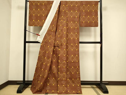 平和屋着物▽琉球紬　単衣　草木染　絣文様　大城カメ作　証紙付き　正絹　逸品　DABJ6551du