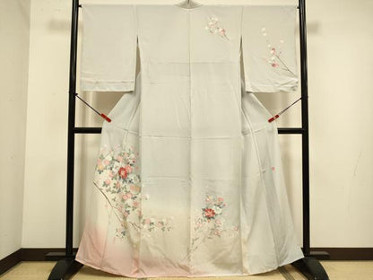 平和屋着物▽訪問着　単衣　友禅　作家物　枝花文　暈し染め　正絹　逸品　DABJ6557du