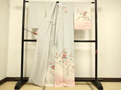 平和屋着物▽訪問着　単衣　友禅　作家物　枝花文　暈し染め　正絹　逸品　DABJ6557du