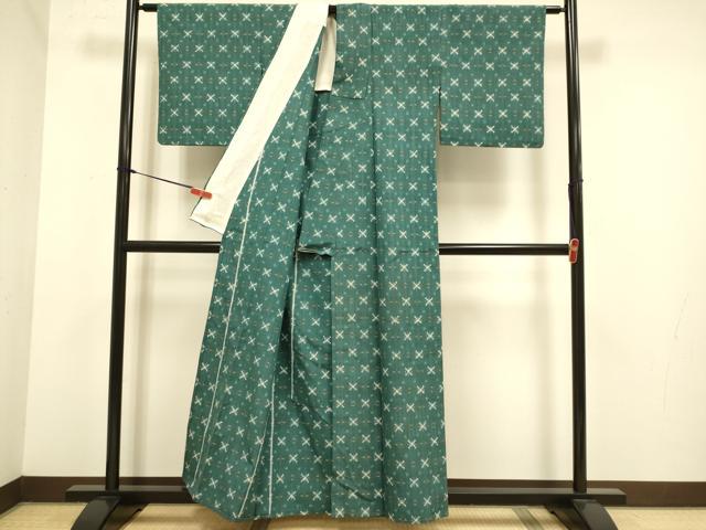 平和屋着物▽上質な紬　単衣　絣文様　正絹　逸品　DABJ6558du
