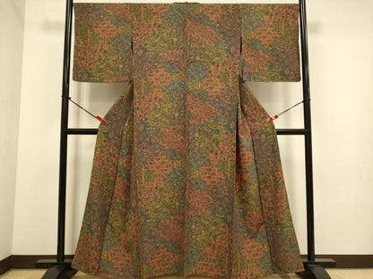 平和屋着物▽上質な小紋　単衣　更紗花文　正絹　逸品　DABJ6563du