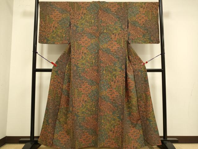 平和屋着物▽上質な小紋　単衣　更紗花文　正絹　逸品　DABJ6563du