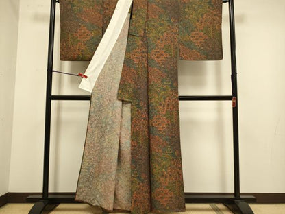 平和屋着物▽上質な小紋　単衣　更紗花文　正絹　逸品　DABJ6563du