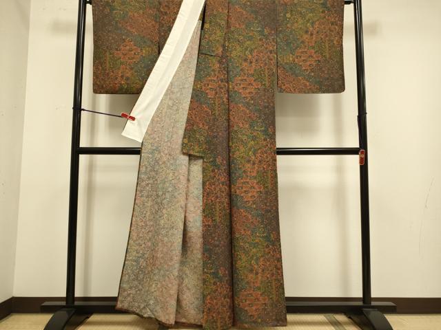平和屋着物▽上質な小紋　単衣　更紗花文　正絹　逸品　DABJ6563du