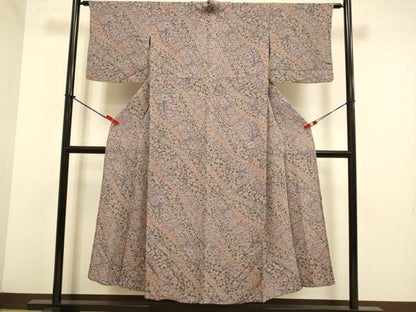 平和屋着物▽上質な小紋　単衣　辻が花　鬼しぼ縮緬　正絹　逸品　DABJ6569du