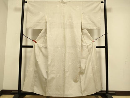 平和屋着物▽本場大島紬　単衣　白大島　7マルキ　色紙花文　正絹　逸品　DABJ6570du