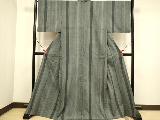 平和屋着物▽上質な紬　単衣　縞　正絹　逸品　DABJ6574du