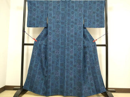 平和屋着物▽上質な小紋　単衣　花鳥間道　正絹　逸品　DABJ6575du