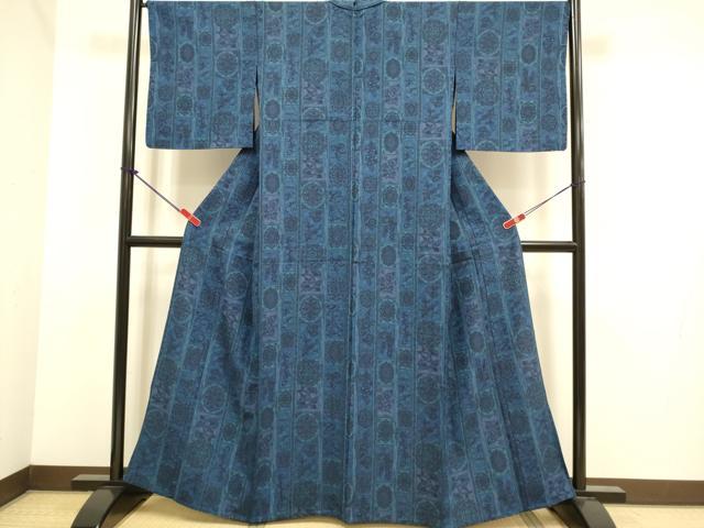 平和屋着物▽上質な小紋　単衣　花鳥間道　正絹　逸品　DABJ6575du