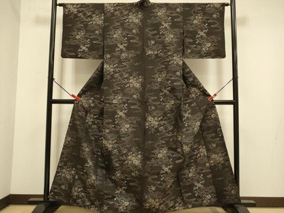 平和屋着物▽本場大島紬　単衣　立波花文　正絹　逸品　DABJ6576du