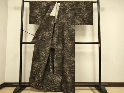 平和屋着物▽本場大島紬　単衣　立波花文　正絹　逸品　DABJ6576du