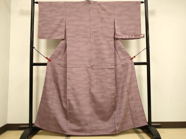 平和屋着物▽西陣　紬　単衣　こはく織　霞文　反端付き　正絹　逸品　未使用　DABJ6577du
