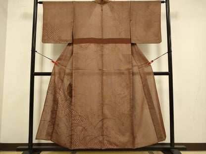 平和屋着物▽訪問着　無双　紗袷　紗×絽　芒　ススキ　正絹　逸品　DABJ6613du