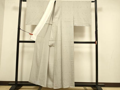 平和屋着物▽上質な小紋　単衣　格子　正絹　逸品　DABJ6614du