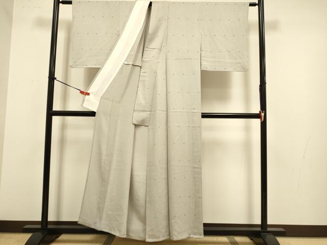 平和屋着物▽上質な小紋　単衣　格子　正絹　逸品　DABJ6614du