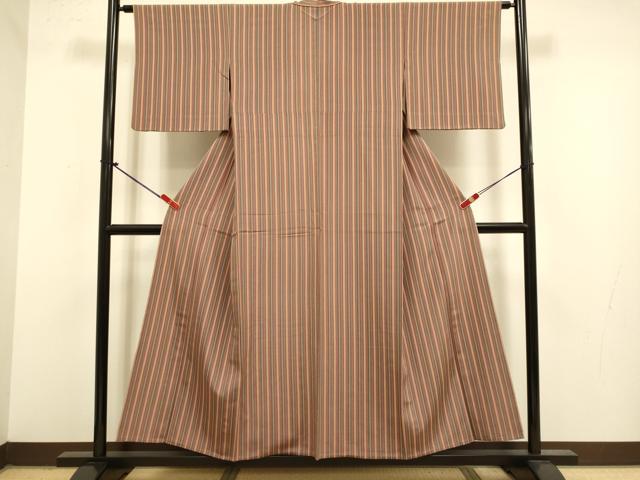 平和屋着物▽上質な小紋　単衣　縞　正絹　逸品　DABJ6618du
