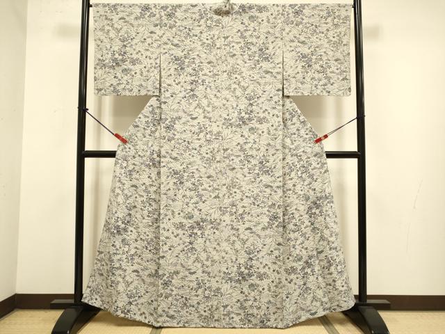 平和屋着物▽上質な小紋　単衣　花松文　正絹　逸品　未使用　DABJ6633du