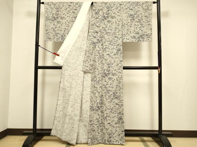 平和屋着物▽上質な小紋　単衣　花松文　正絹　逸品　未使用　DABJ6633du