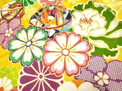 平和屋着物●豪華振袖　刺繍　花毬文　折り鶴　独楽　金彩　正絹　逸品　DABJ6643du