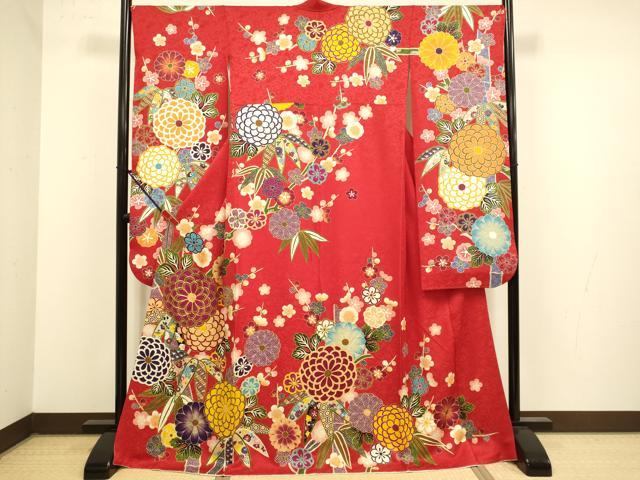 平和屋着物●豪華振袖　駒刺繍　吉祥花文　正絹　逸品　DABJ6656du