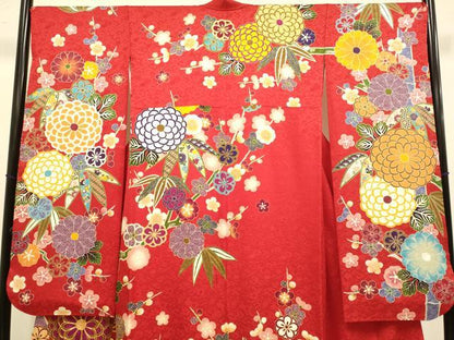 平和屋着物●豪華振袖　駒刺繍　吉祥花文　正絹　逸品　DABJ6656du