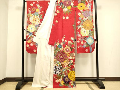 平和屋着物●豪華振袖　駒刺繍　吉祥花文　正絹　逸品　DABJ6656du