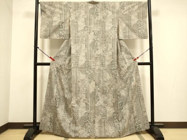 平和屋着物●二代目更甚　江戸更紗　小紋　紬地　更紗花鳥文　大丸扱い　正絹　逸品　未使用　DABJ6687du