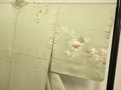 平和屋着物●訪問着　駒刺繍　枝花文　金彩　正絹　逸品　DABJ6692du