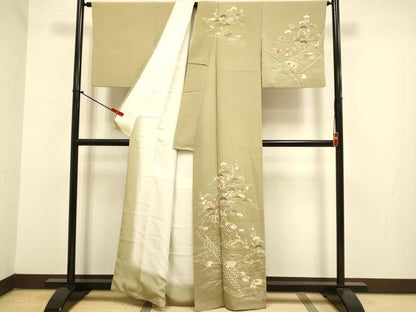 平和屋着物●訪問着　刺繍　松竹梅　暈し染め　金彩　正絹　逸品　DABJ6694du