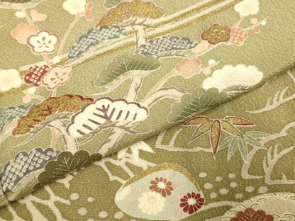 平和屋着物●訪問着　刺繍　松竹梅　暈し染め　金彩　正絹　逸品　DABJ6694du