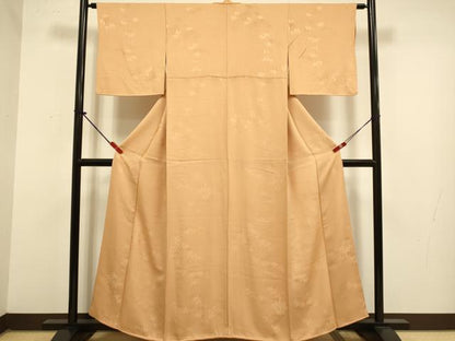 平和屋着物●上質な色無地　笹地紋　江戸茶色　正絹　逸品　DABJ6697du